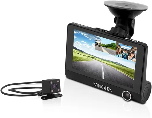 Vista 6 de Minolta Videocámara de coche de 3 canales 1080p - Pantalla LCD de 4 pulgadas, cámaras traseras delanteras interiores, gran angular de 170°, fotos