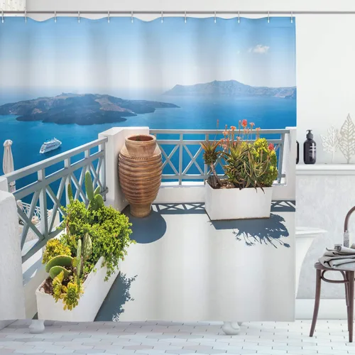 Vista 39 de Ambesonne set de cortina para baño decorativa de tela de poliéster con ganchos