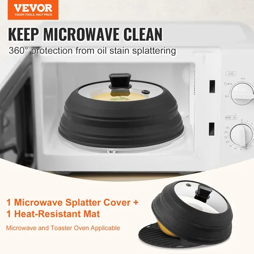 Vista 2 de VEVOR Cubierta y tapete para salpicaduras de microondas, tapa plegable de microondas de 10.8 pulgadas para alimentos, silicona resistente al calor