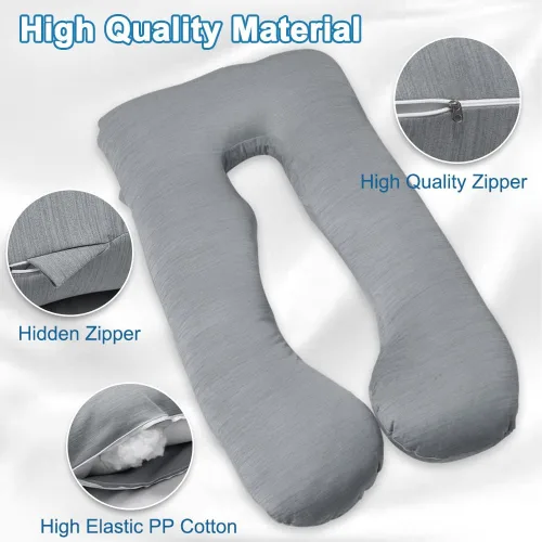 Vista 6 de MOON PINE Almohada de embarazo, almohada de cuerpo completo en forma de U para apoyo de maternidad, almohada de dormir con funda para mujeres Gris