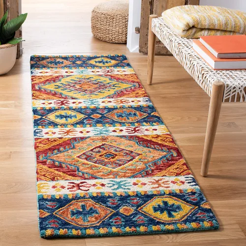 Vista 9 de SAFAVIEH Aspen Collection APN502A - Alfombra decorativa de lana bohemia hecha a mano de 2 x 3 pies, color azul marino/marfil