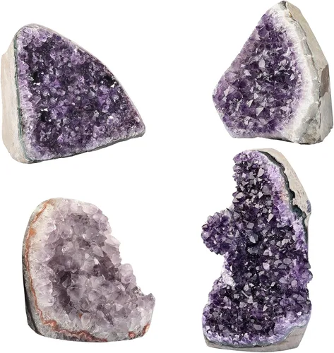 Vista 5 de Rockcloud Figura de cristal de cuarzo de amatista púrpura natural, geoda drusa para decoración del hogar, adorno de escritorio autoportante
