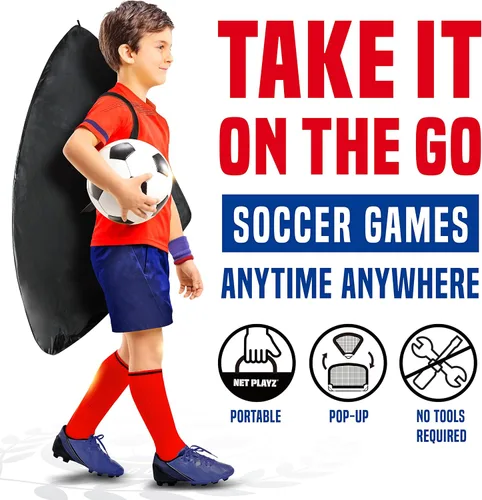 Vista 3 de NET Playz Soccer Goals Soccer Net - Kids Pop-up Football Goals for Backyard Practice & Training, Portable 4' x 3', Black