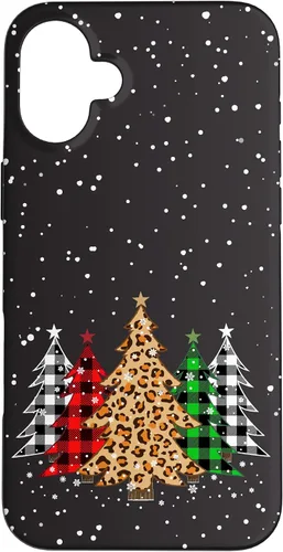 Vista 23 de Funda con diseño de árboles de Navidad con estampado de leopardo y cuadros para iPhone 16