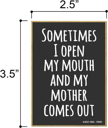 Vista 2 de Honey Dew Gifts, Sometimes I Open My Mouth and My Mother Comes Out, 2.5 pulgadas x 3.5 pulgadas, nevera divertida, decoraciones de casillero, imanes
