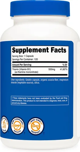 Vista 5 de Vitamina B1 Nutricost (Tiamina) 0,018 oz, 120 cápsulas, 1 botella, 1