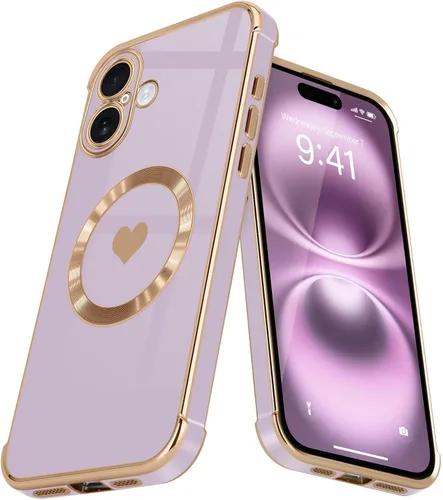 Vista 10 de Funda magnética para iPhone 13, para mujeres y niñas, chapado de lujo, lindo corazón de amor, cubierta trasera suave, protección completa de lente