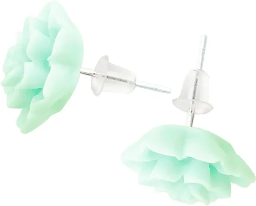 Vista 4 de Aretes de suculentas hechos a mano de 13 mm, hipoalergénicos, con poste de plata de ley 925, aretes de cerámica blanda con resina para mujer