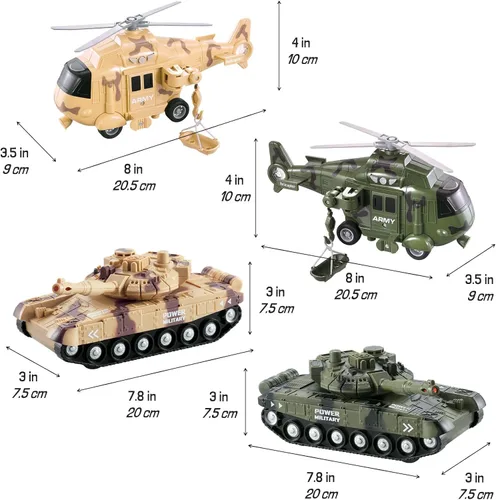 Vista 6 de Vokodo Paquete de 5 unidades de vehículos de las Fuerzas Armadas, vehículos eléctricos de fricción, incluye helicóptero, tanque y figuras