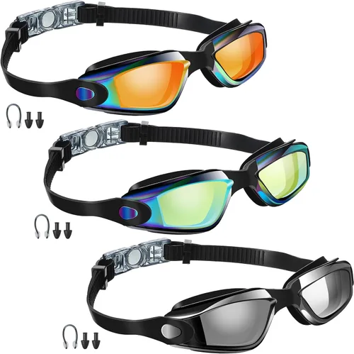 Vista 11 de Flutesan Paquete de 3 gafas de natación sin fugas, de silicona, antivaho con clip para la nariz, tapones para los oídos para adultos y niños, 3