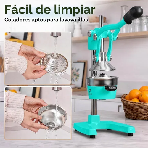 Vista 5 de Zulay Kitchen Exprimidor de hierro fundido, exprimidor de naranja resistente con coladores desmontables para una fácil limpieza, prensa de cítricos