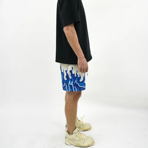 Vista 5 de BOOMLEMON Pantalones cortos de baloncesto para hombre, pantalones cortos deportivos de entrenamiento casual con estampado gráfico de llama de malla