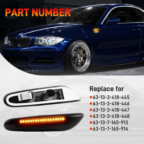 Vista 3 de Kit de Ensamblaje de Luces Marcadoras Laterales LED con Lente Ahumado, Lámpara de Señal de Giro Ámbar para Lado Delantero del Conductor y Pasajero