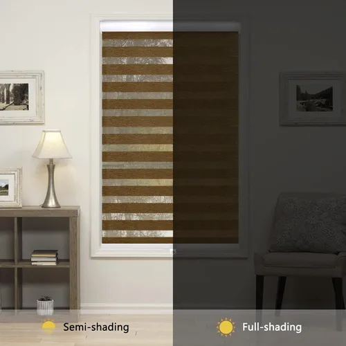 Vista 4 de AOSKY Zebra - Persianas sin cordones estilo cebra para ventanas, enrollables, de doble capa con control de luz, para día y noche, fáciles