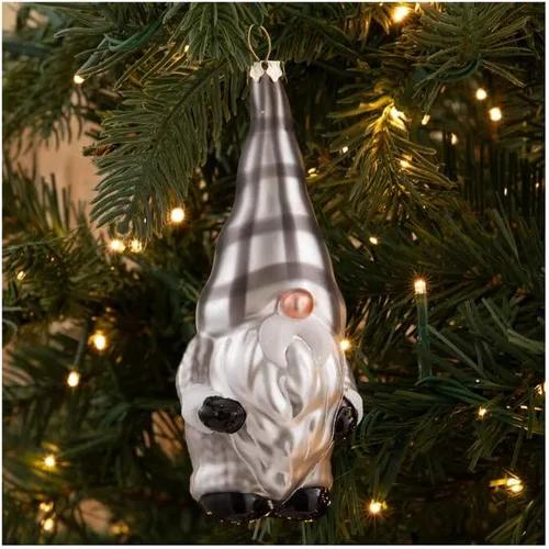 Vista 2 de Adorno de árbol de Navidad de gnomo de búfalo plateado y negro, adornos de Navidad de vidrio hueco, gran idea de regalo, decoración de vacaciones