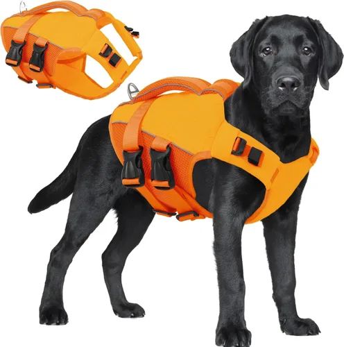 Vista 22 de ASENKU Chaleco salvavidas para perros, chaleco de natación para perros de alta flotación con asas de rescate para perros pequeños, medianos