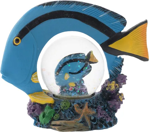 Vista 3 de Elanze Designs Figura mágica de mesa de noche con pez Tang de color azul real, mesa de noche, 1.772 in, poliresina resistente, purpurina, agua