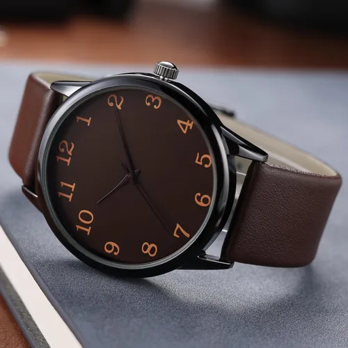 Vista 2 de NUOVO Reloj de cuarzo para hombre con correa de cuero, números árabes clásicos, blanco, vestido, estilo simple de moda