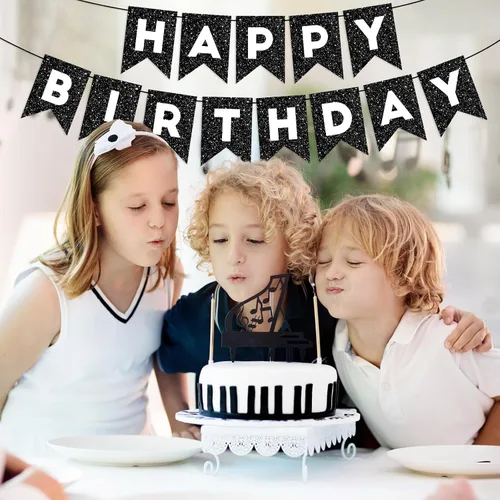 Vista 4 de Cartel de feliz cumpleaños con purpurina negra para hombres, mujeres y niños, guirnalda de feliz cumpleaños negra, suministros de fiesta, decoración