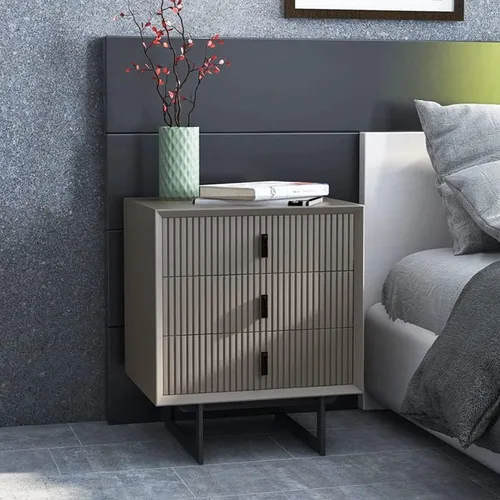 Vista 2 de TOMYEUS Mesita de noche Mesita de noche, simple y moderna de tres cajones, mini mesita de noche nórdica pequeña para dormitorio