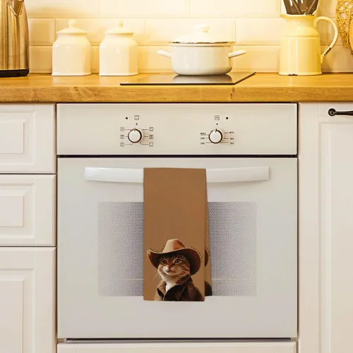 Vista 3 de Divertidas toallas de cocina de gato de vaquero occidental, regalos para amantes de los gatos para mujeres y hombres, paños de cocina de mano