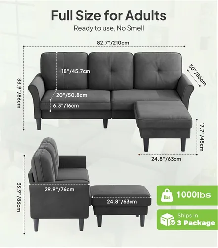Vista 2 de Welzona Sofa Couch, 83" Sofas for Living Room, Soft Couches for Living Room Comfy Velvet, Modern U Shaped Couch with Ottomans, Small Sectional