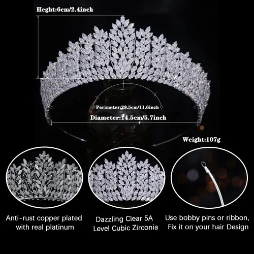 Vista 4 de Brillante circonita cúbica boda tiaras y coronas nupcial baile quinceañera dulce 16 tocado accesorios de joyería para el cabello HG0113 (plata 4)