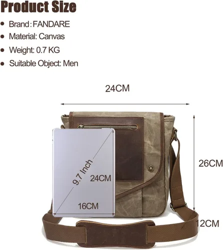 Vista 3 de FANDARE Bolsas de hombro retro para hombre, bolsas de lona para hombre, bolsa cruzada, bolsas de mensajero para hombres y mujeres, paquete
