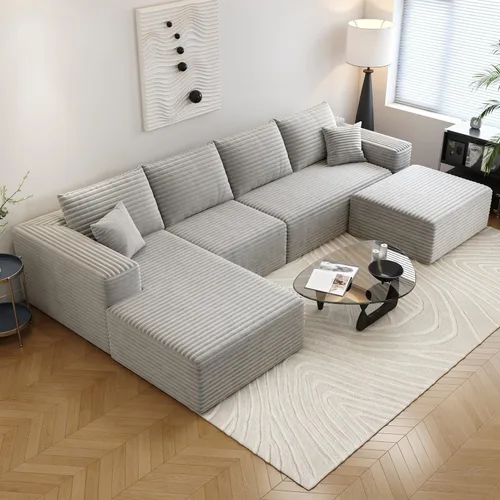 Vista 11 de Sofá seccional Cloud de 107.5 pulgadas con diván en forma de L, sofá modular moderno con asiento profundo, sofás tapizados para sala de estar Camello