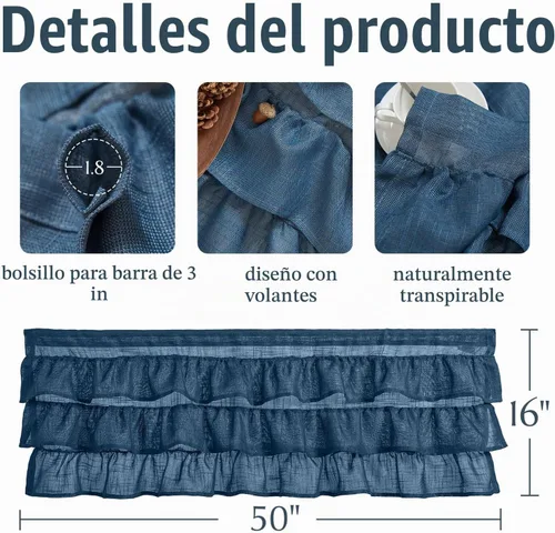 Vista 4 de jinchan - Cortina de cenefa para ventana de cocina con volantes, 18 Filtrado de luz, bolsillo para barra, tratamiento de ventana para baño, sala