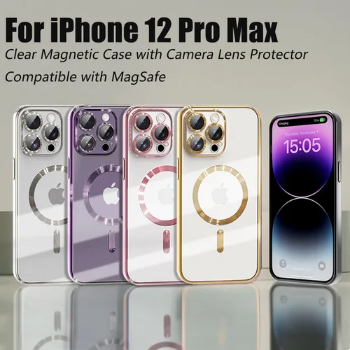 Vista 8 de Misscase Funda MagSafe compatible con iPhone 12 Pro Max con protector de lente de cámara, protección completa, funda magnética transparente
