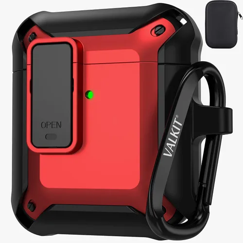 Vista 12 de Valkit Funda para Airpods para hombres con cerradura, funda de cuerpo completo con llavero para AirPods de Apple a prueba de golpes, funda