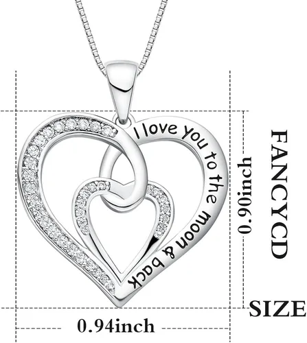 Vista 5 de FANCYCD - Collar con dije de corazón con texto en inglés "I Love You to the Moon and Back