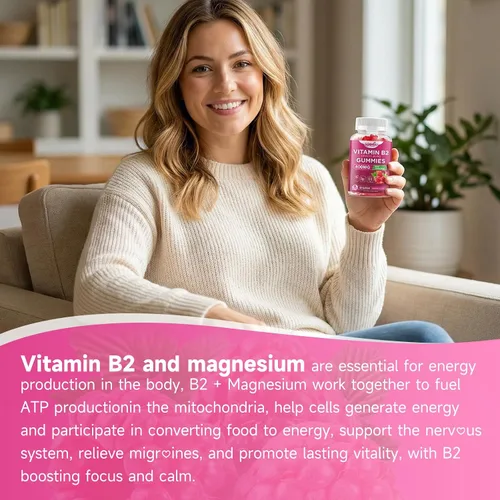 Vista 5 de Gomitas de vitamina B2 con riboflavina de 400 mg con magnesio para niños y adultos, gomitas B2 para apoyo del sistema nervioso y salud de la piel