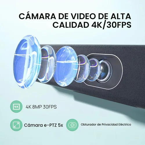 Vista 2 de Sistema de cámara de sala de conferencias Yealink UVC40 E2 4K 8 Mic para salas Huddle PC/Mac/laptop Compatible, Ultra HD 4K, 120 Degree Wide-Angle