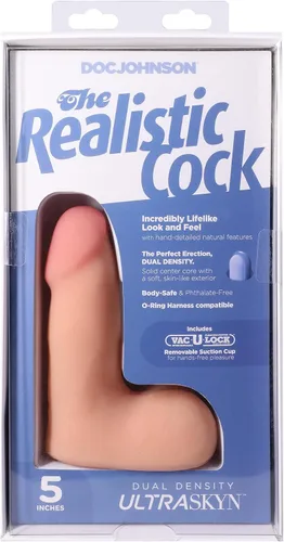 Vista 4 de Doc Johnson El consolador realista ULTRASKYN de 5 pulgadas con ventosa extraíble Vac-U-Lock, compatible con máquina F y arnés, solo para adultos
