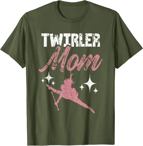 Vista 4 de Twirler Mom Baton Madre Majorette Funny Gymnastic Twirling T-Shirt Negro