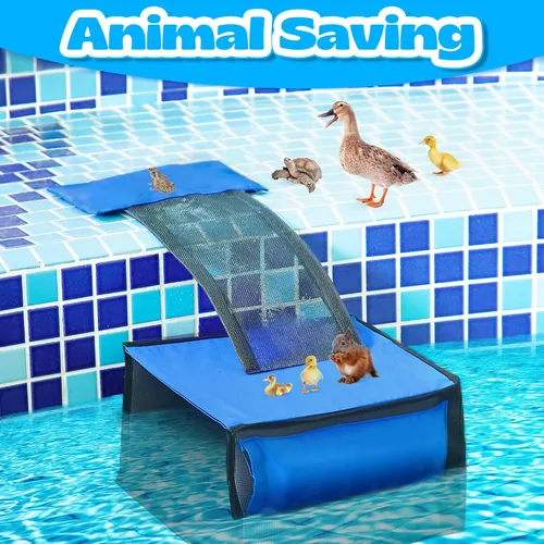 Vista 3 de Atrapa hojas de piscina 2 en 1 con rampa de escape para salvar animales, limpiador desnatador de red flotante para hojas para limpieza de superficie
