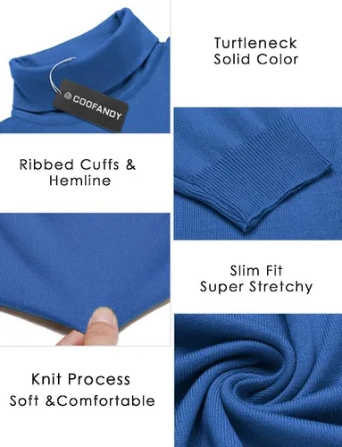 Vista 5 de COOFANDY Suéter de cuello alto ajustado para hombre, casual, básico, de manga larga, suéter de punto