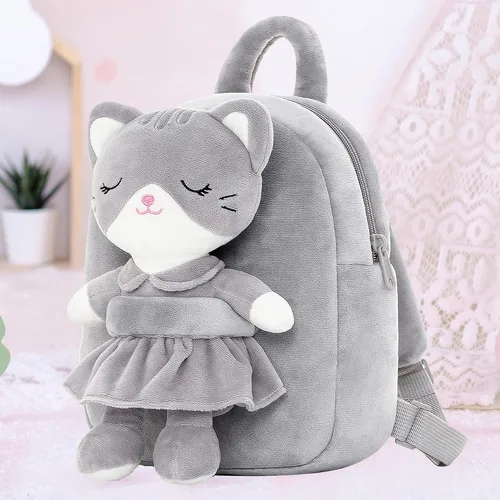 Vista 4 de Lazada Mochila para niños pequeños, juguetes de animales de peluche, mochila pequeña, color gris, 9.5 pulgadas