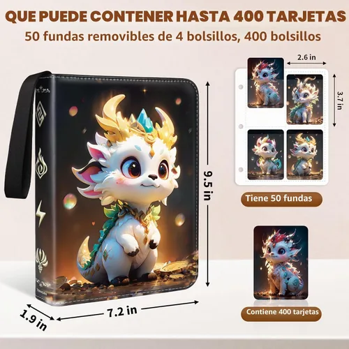 Vista 2 de Carpeta de tarjetas para tarjetas de Pokémon, 4 bolsillos, 400 bolsillos. Con 50 fundas extraíbles. Estuche para tarjetas intercambiables, estuche