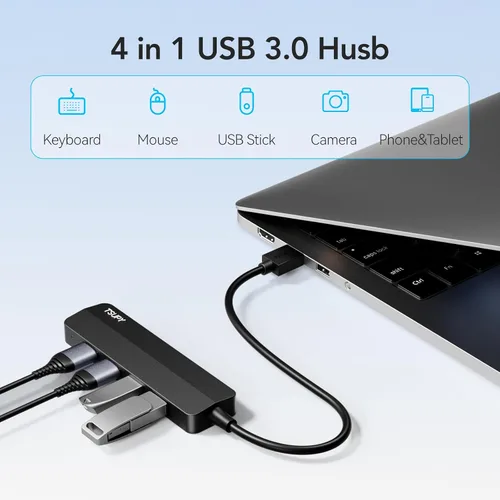 Vista 2 de Concentrador USB 3.0, TSUPY 4 puertos USB Hub USB 3.0 Splitter USB Puerto Expansor Extensor multipuerto USB 3.0 ultradelgado, 5Gbos, transferencia