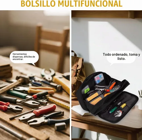 Vista 3 de Bolsa de herramientas táctica para hombres, bolsa de herramientas de boca ancha resistente al agua, bolsas de alcance multiusos con asa con Negro