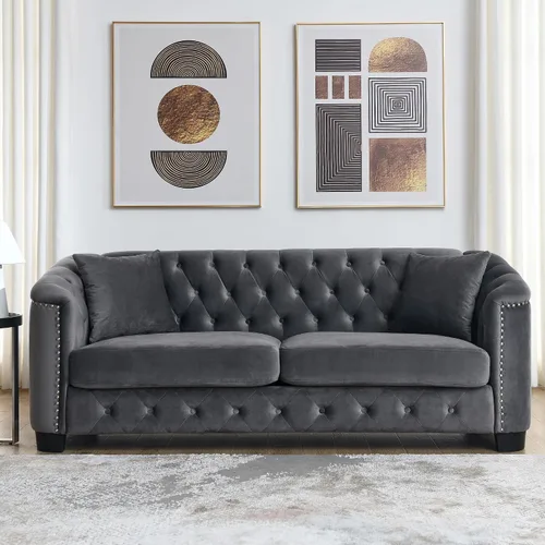 Vista 3 de Juego de sofá de terciopelo Chesterfield de lujo de 2 piezas para sala de estar, muebles de decoración moderna, sofá seccional, sofá de 3 plazas