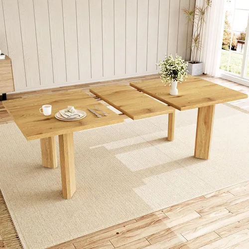 Vista 5 de HIPIHOM Mesa de comedor extensible para 6-8 personas, mesa de cocina rectangular de MDF de 63 a 78.7 pulgadas, estilo rústico de granja, diseño que