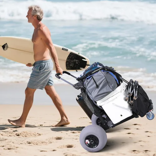 Vista 7 de Carrito de playa plegable para pesca con ruedas de globo de 12 pulgadas para arena todo terreno