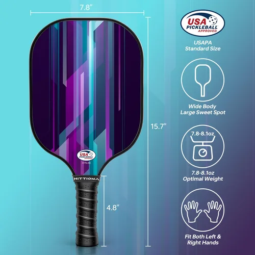Vista 5 de Juego de 4 palas de pickleball de fibra de vidrio aprobadas por USAPA con raquetas de pickleball para adultos, agarre antideslizante que absorbe