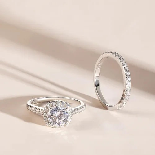 Vista 2 de Anillos de compromiso de plata de ley 925 de 1.2 quilates para mujer, anillos de compromiso de circonita cúbica de corte cojín para ella, talla 4-12