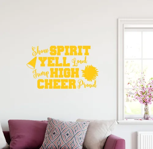Vista 7 de 38"x24" Show Espíritu Yell Loud Jump alta Cheer orgullosos pompones animadora del megáfono calcomanía decorativo para pared arte mural decoración