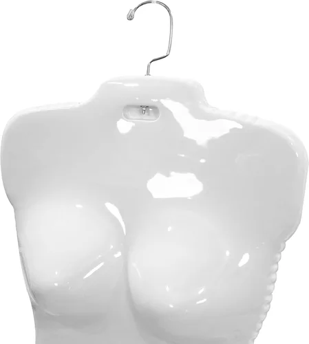 Vista 6 de SSWBasics Torso de maniquí colgante de plástico económico para exhibición de ropa femenina, forma blanca con gancho, ideal para venta al por menor